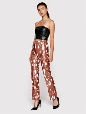 ROTATE Birger Christiansen Straight-Leg Brown Print Vegan Leather Pants - EU 36